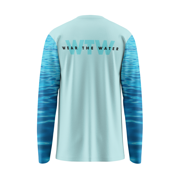 teal and blue long sleeve fishing shirt