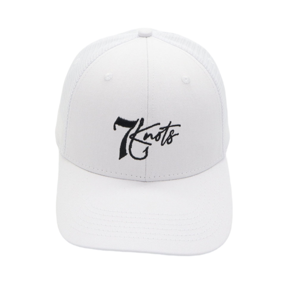 White hat with 7 Knots gear logo