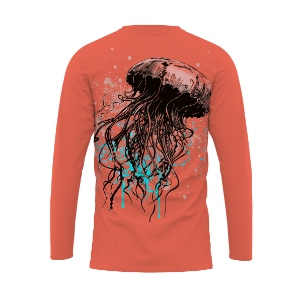 fishing shirt with UV protection - Jellyfish in Salmon Color