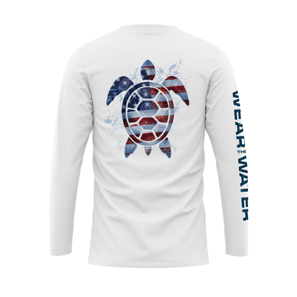 White Patriotic Fishing Shirt - Flag Turtle UPF 50