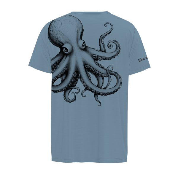 blue short sleeve fishing shirt - octopus