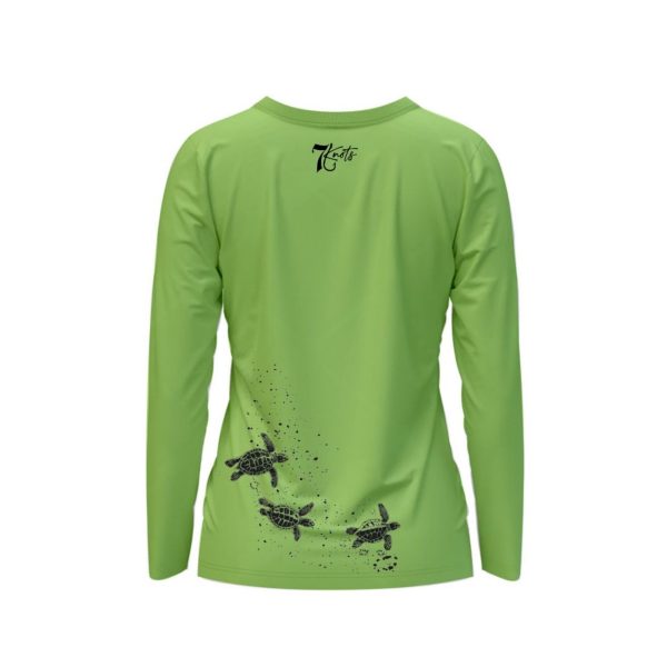 back of woman's baby turtles performance shirt
