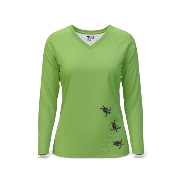 Woman's green baby turtles performance shirt